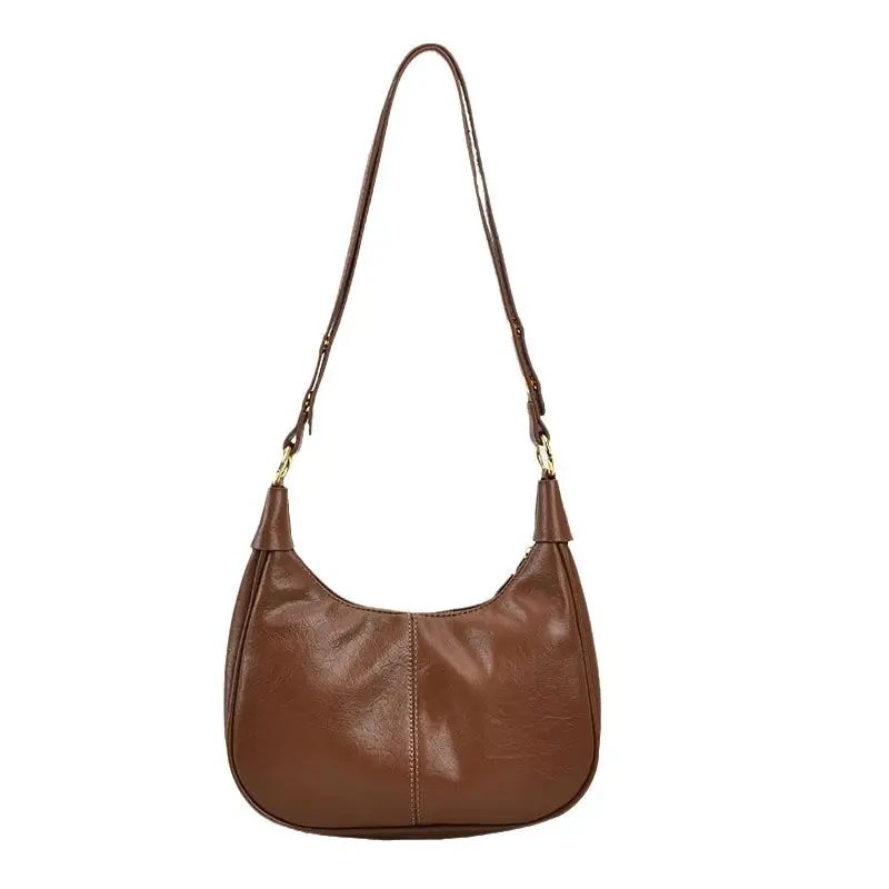 Women's Tan Leather Crossbody Bag with Gold Handle - Image 9