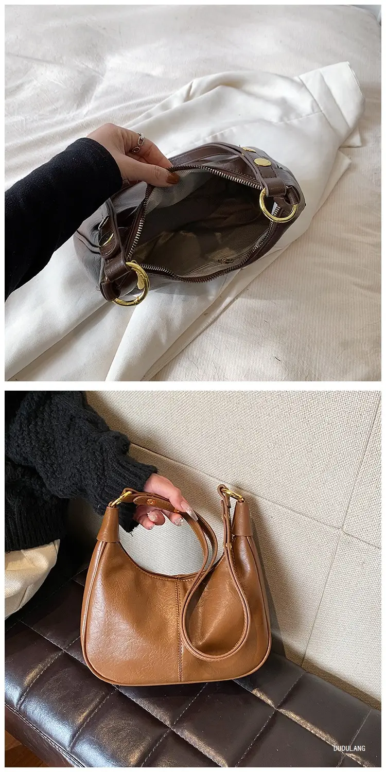 Women's Tan Leather Crossbody Bag with Gold Handle — feature 12