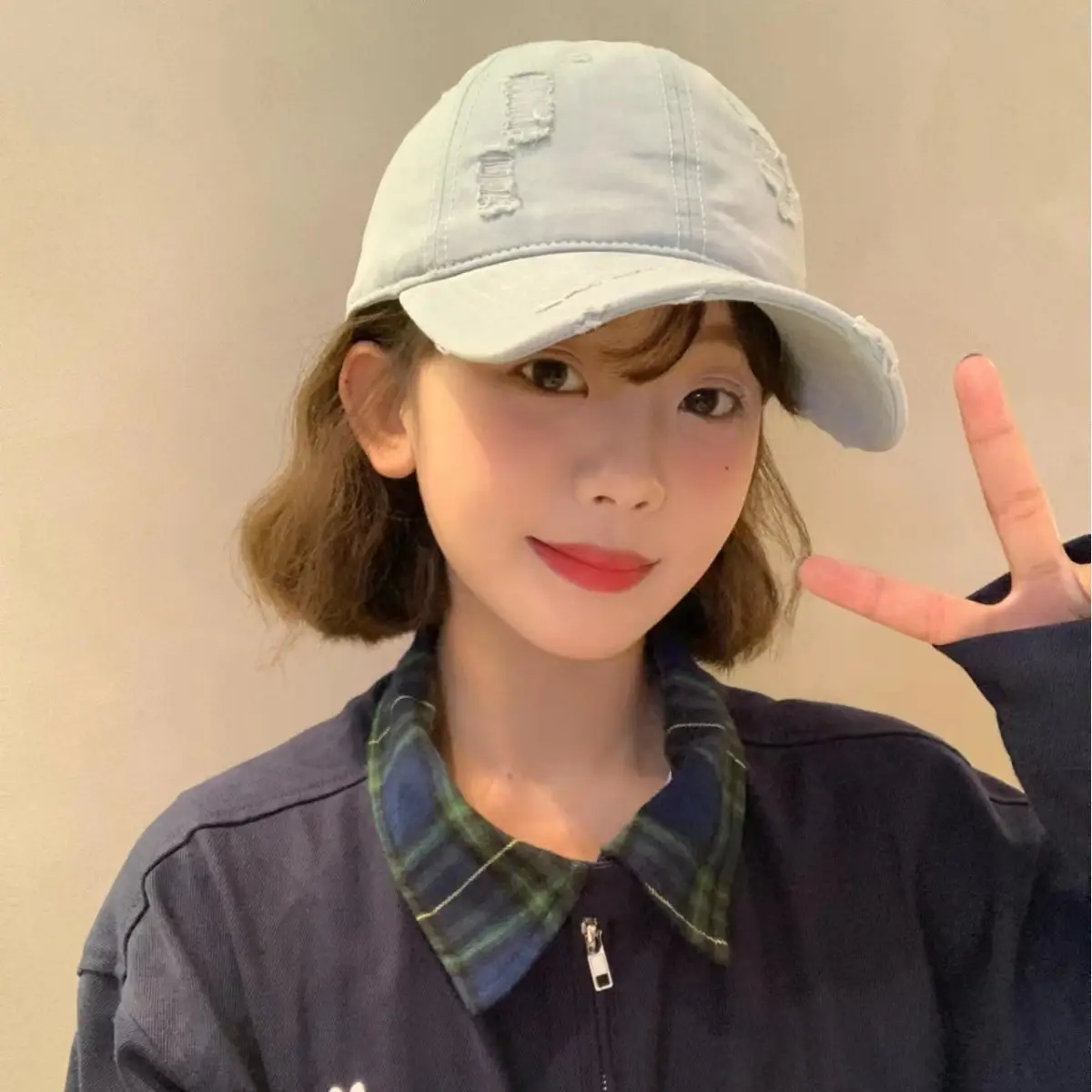 Red Ripped Baseball Cap with Embroidered Logo - Image 3