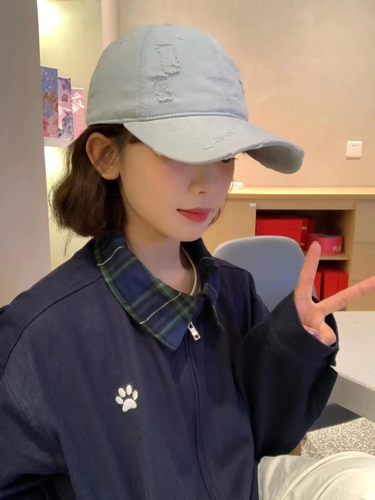 Red Ripped Baseball Cap with Embroidered Logo — feature 11