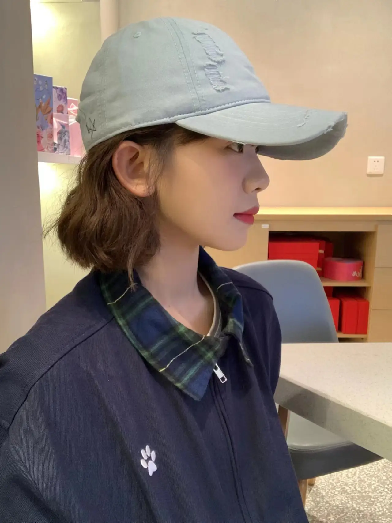 Red Ripped Baseball Cap with Embroidered Logo — feature 13