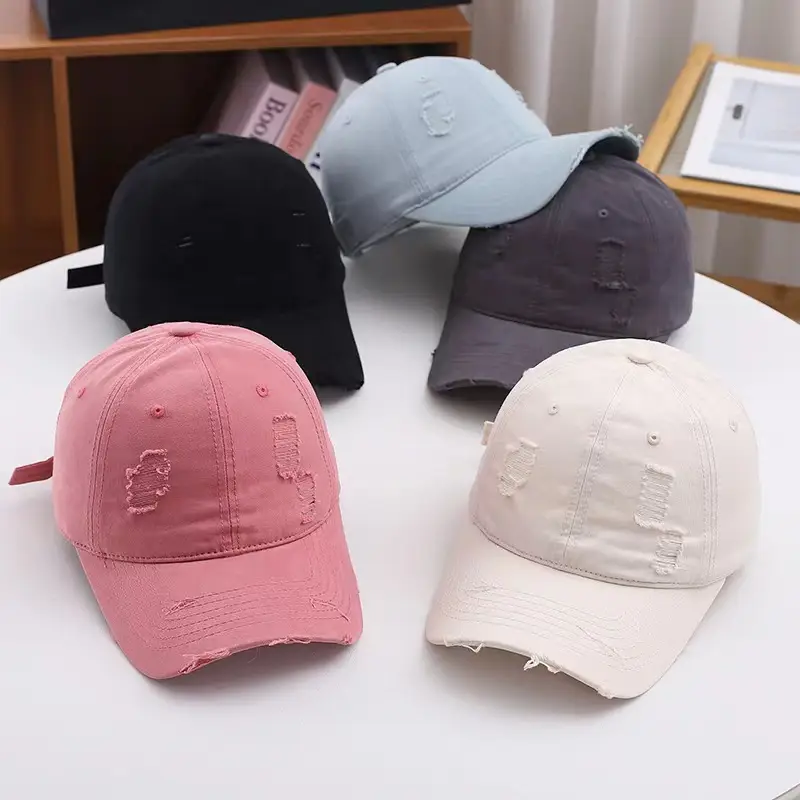 Red Ripped Baseball Cap with Embroidered Logo — feature 17