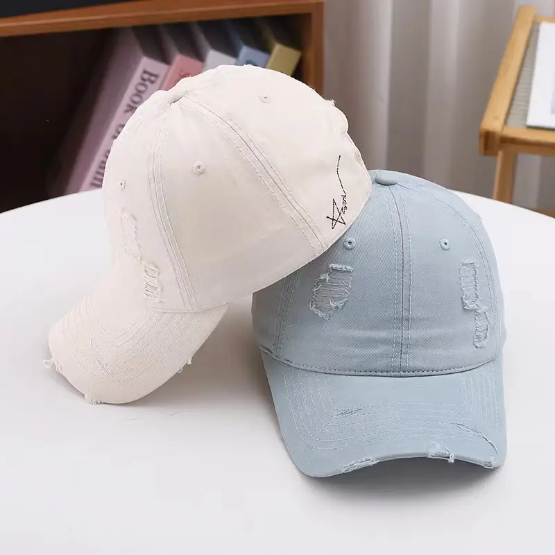 Red Ripped Baseball Cap with Embroidered Logo — feature 19