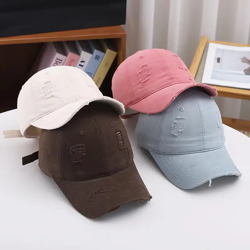 Red Ripped Baseball Cap with Embroidered Logo — feature 21