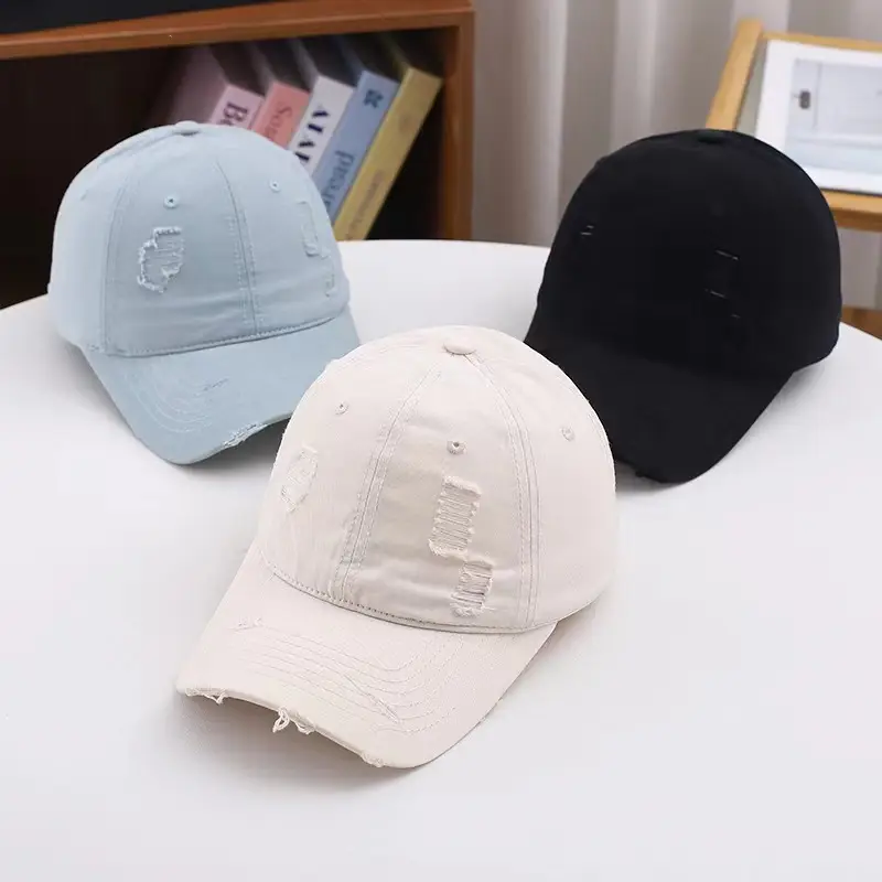 Red Ripped Baseball Cap with Embroidered Logo — feature 23