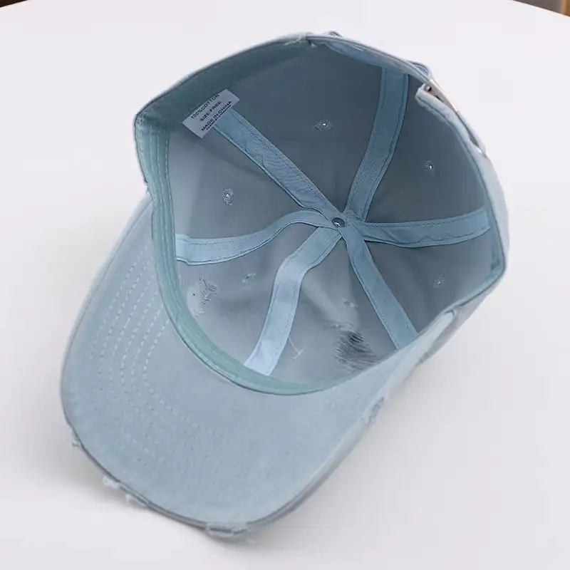 Red Ripped Baseball Cap with Embroidered Logo — feature 43