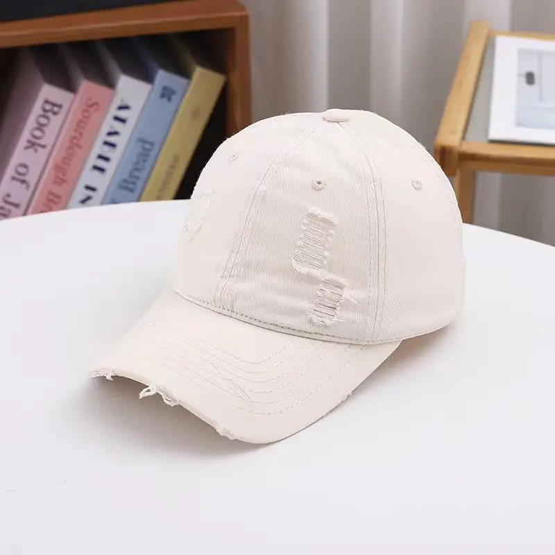 Red Ripped Baseball Cap with Embroidered Logo — feature 25