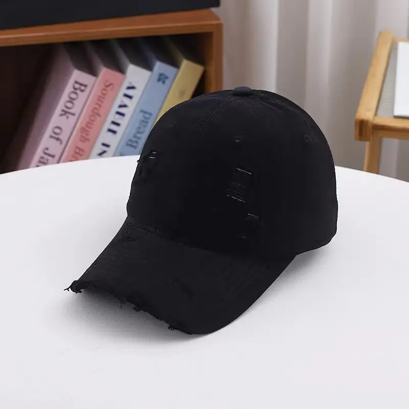 Red Ripped Baseball Cap with Embroidered Logo - Image 2