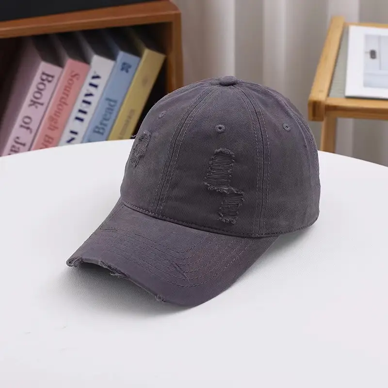 Red Ripped Baseball Cap with Embroidered Logo — feature 31