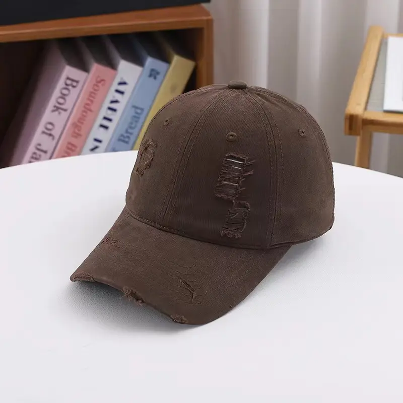 Red Ripped Baseball Cap with Embroidered Logo — feature 35