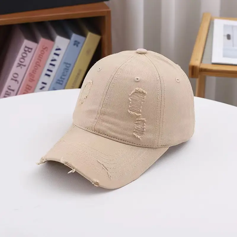 Red Ripped Baseball Cap with Embroidered Logo — feature 37