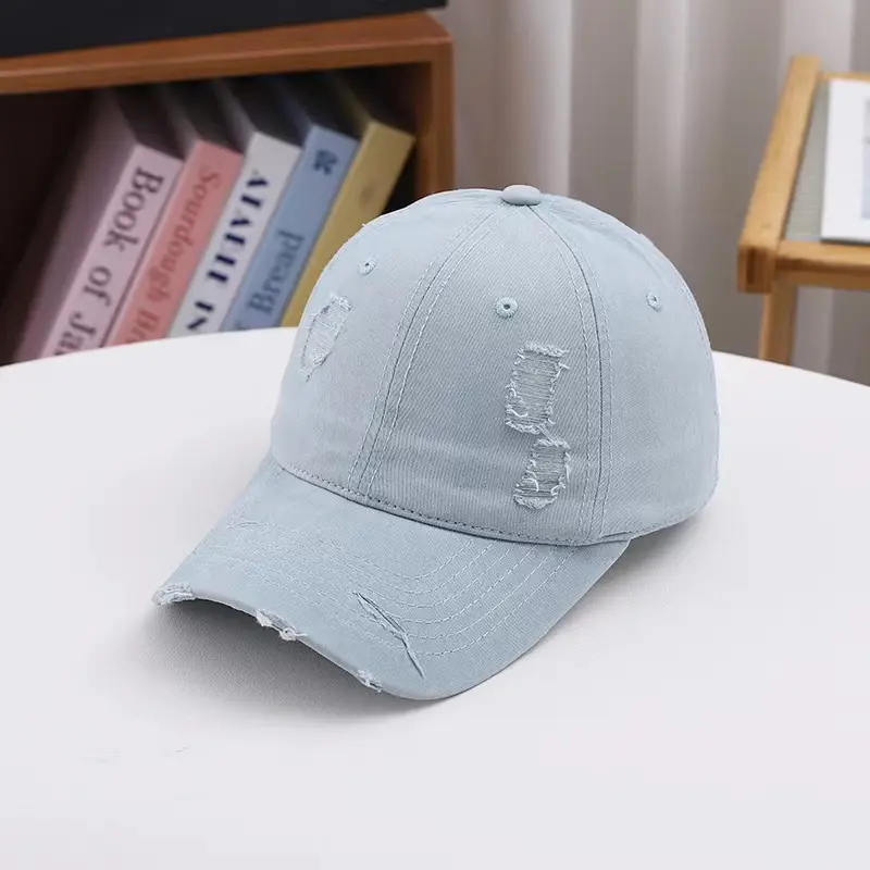 Red Ripped Baseball Cap with Embroidered Logo — feature 39