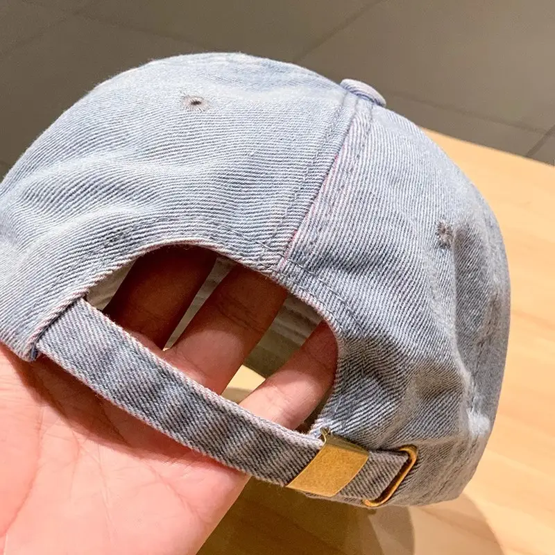 Retro Denim Baseball Cap with Hole Wall Design — feature 21