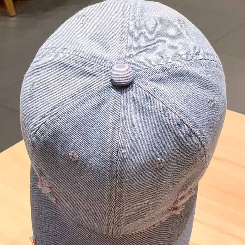 Retro Denim Baseball Cap with Hole Wall Design — feature 23