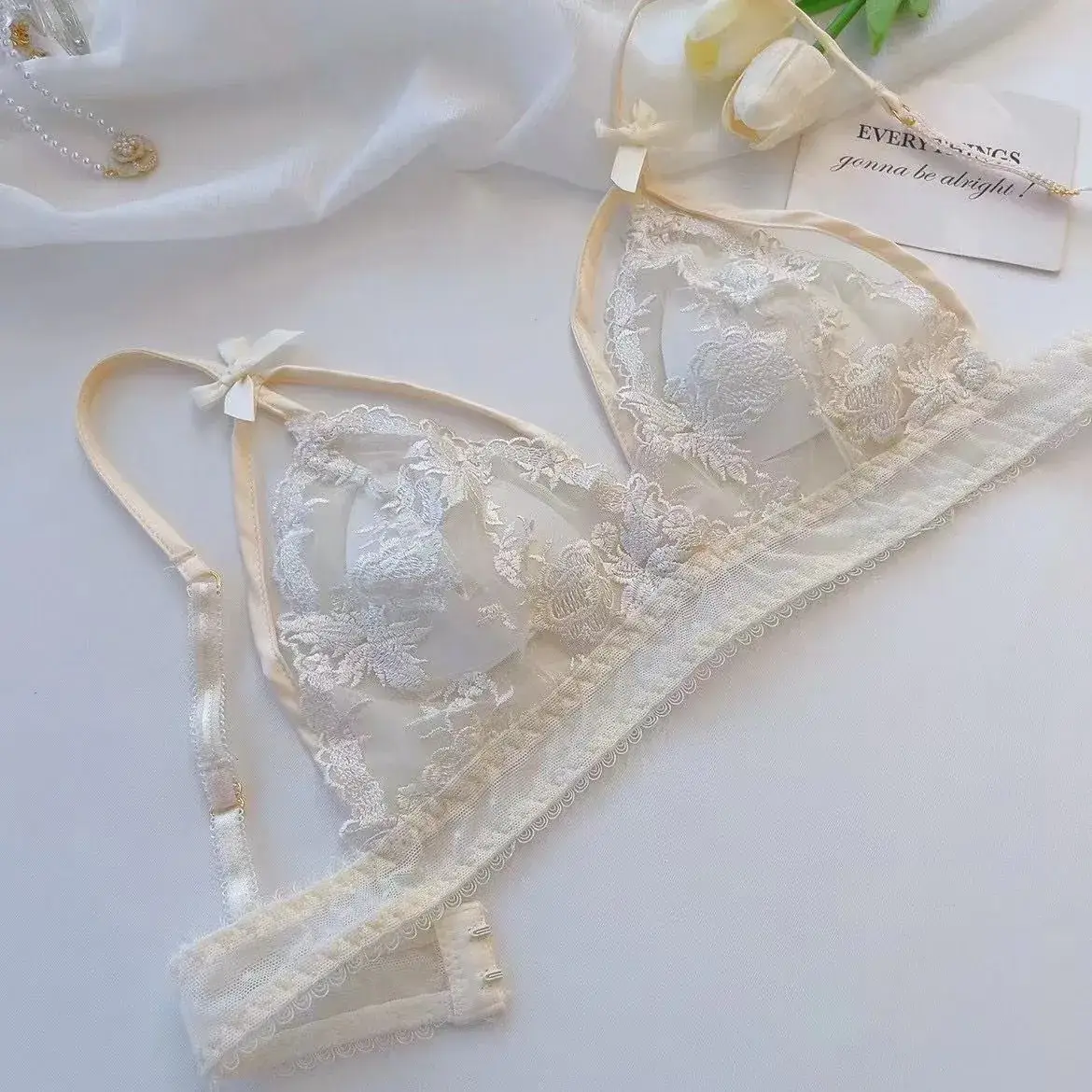 Sexy Lace Mesh Bow Underwear Black White