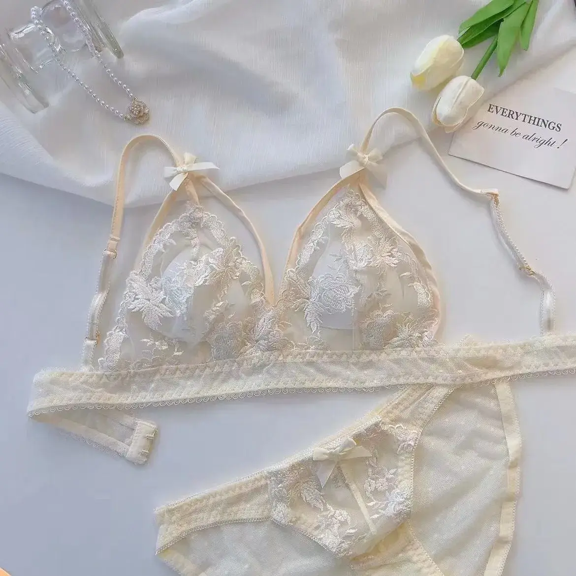 Sexy Lace Mesh Bow Underwear Black White