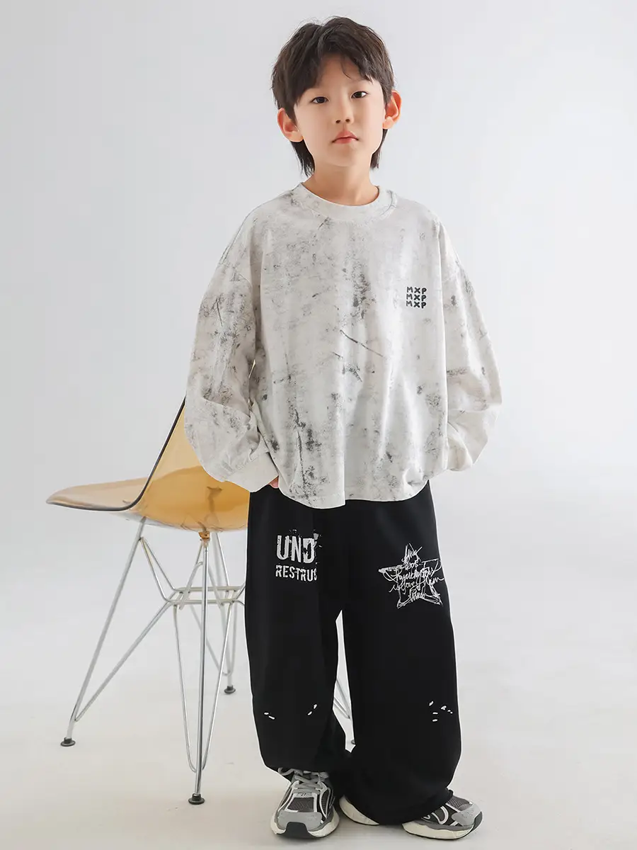Boys Spring T-Shirt Loose Pullover Drop Shoulder Trendy Top
