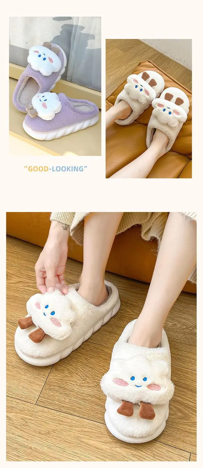 Cloud Cotton Slippers for Women, Winter Indoor Home Cute Plush Warm Thick-Soled Couple Slippers, Men's Cotton Shoes Wholesale — feature 16