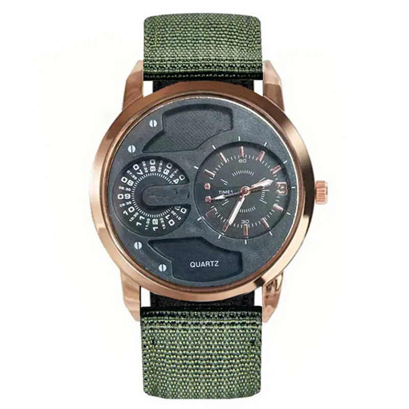 Men's Black Quartz Watch with Green Strap - Image 11