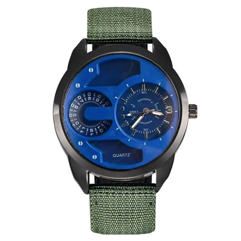 Men's Black Quartz Watch with Green Strap - Image 15