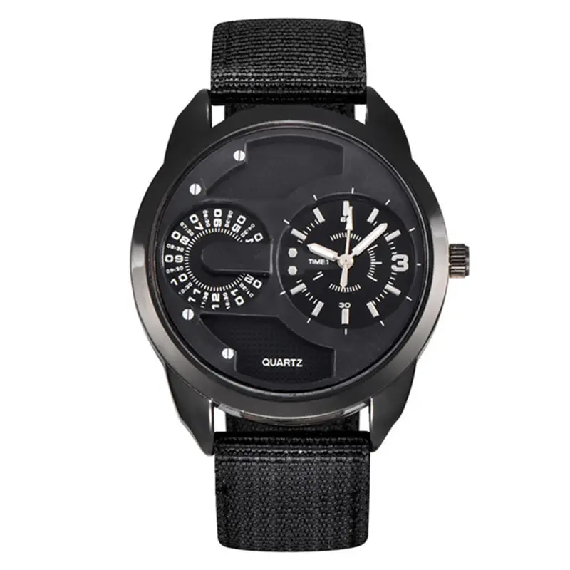 Men's Black Quartz Watch with Green Strap - Image 2