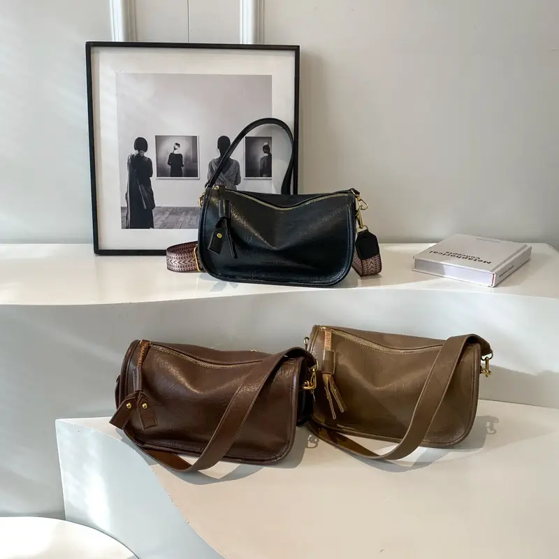 2026 Retro Boston Bag Brown Leather Square Shoulder Crossbody - Image 5