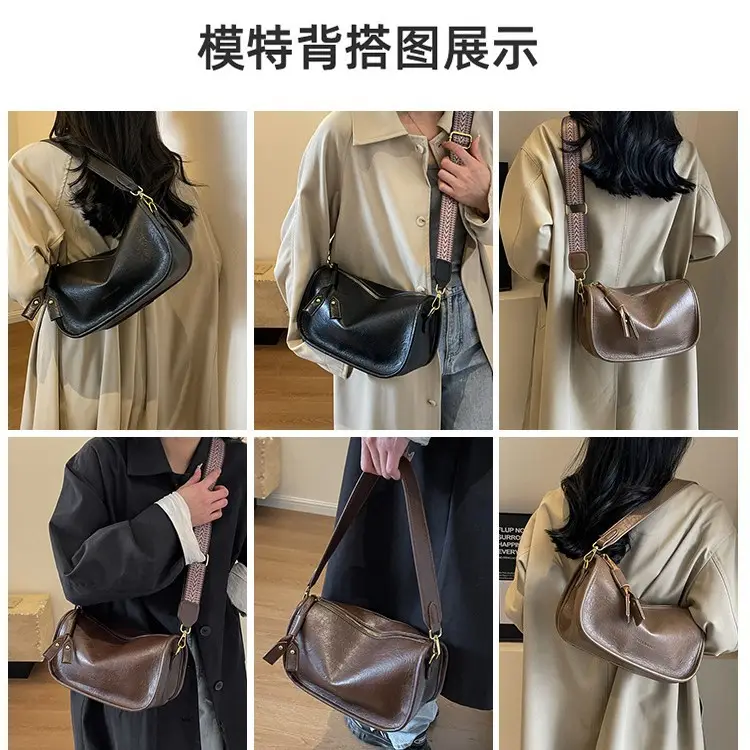 2026 Retro Boston Bag Brown Leather Square Shoulder Crossbody - Image 6