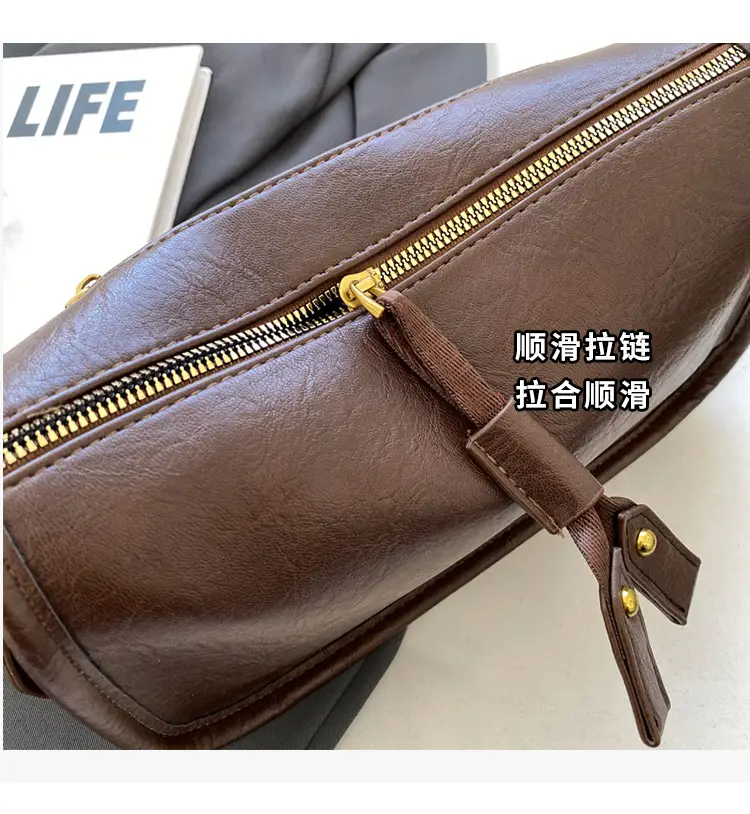 2026 Retro Boston Bag Brown Leather Square Shoulder Crossbody — feature 15