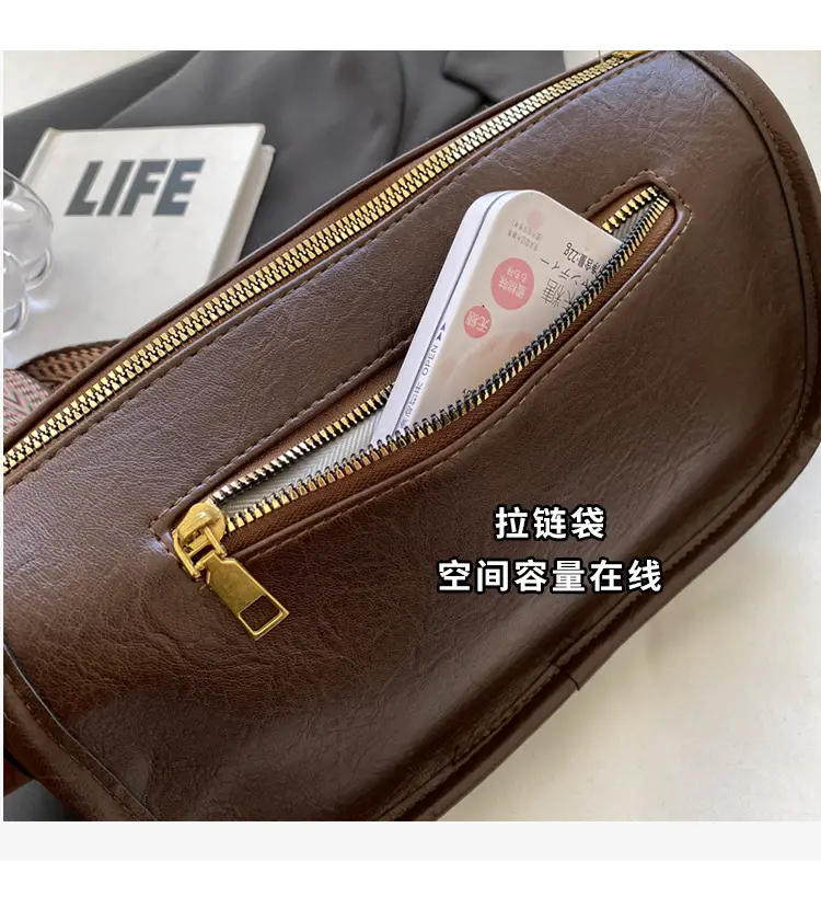 2026 Retro Boston Bag Brown Leather Square Shoulder Crossbody — feature 17