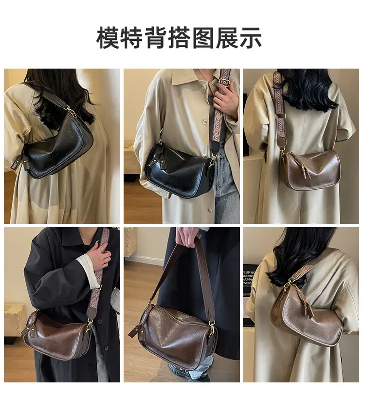 2026 Retro Boston Bag Brown Leather Square Shoulder Crossbody — feature 3