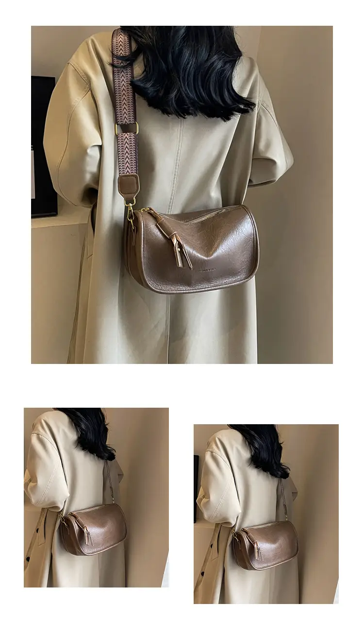 2026 Retro Boston Bag Brown Leather Square Shoulder Crossbody — feature 5