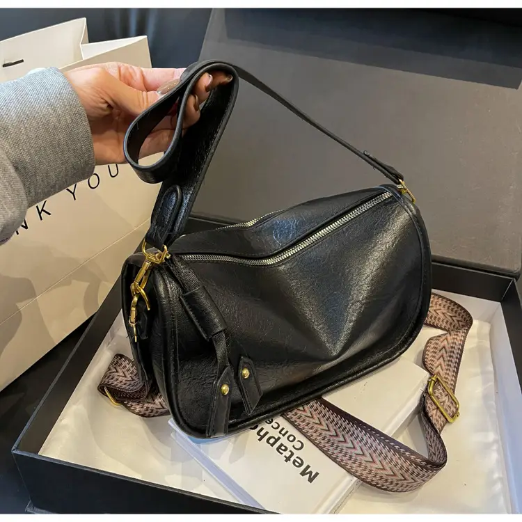 2026 Retro Boston Bag Brown Leather Square Shoulder Crossbody — feature 8