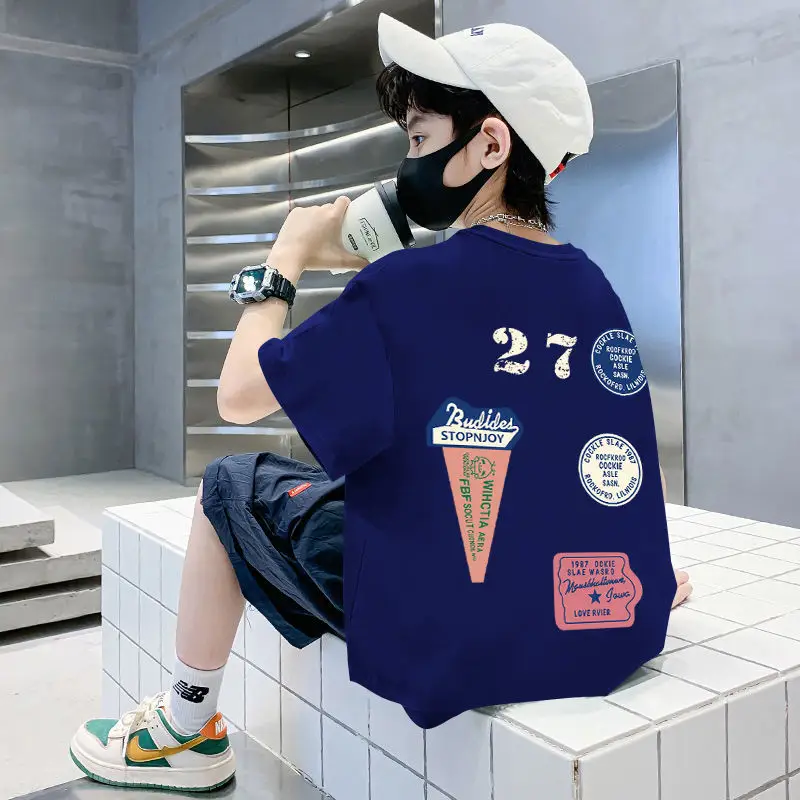 Pink 27 Design Cotton T-Shirt for Boys Summer Wear - Image 7