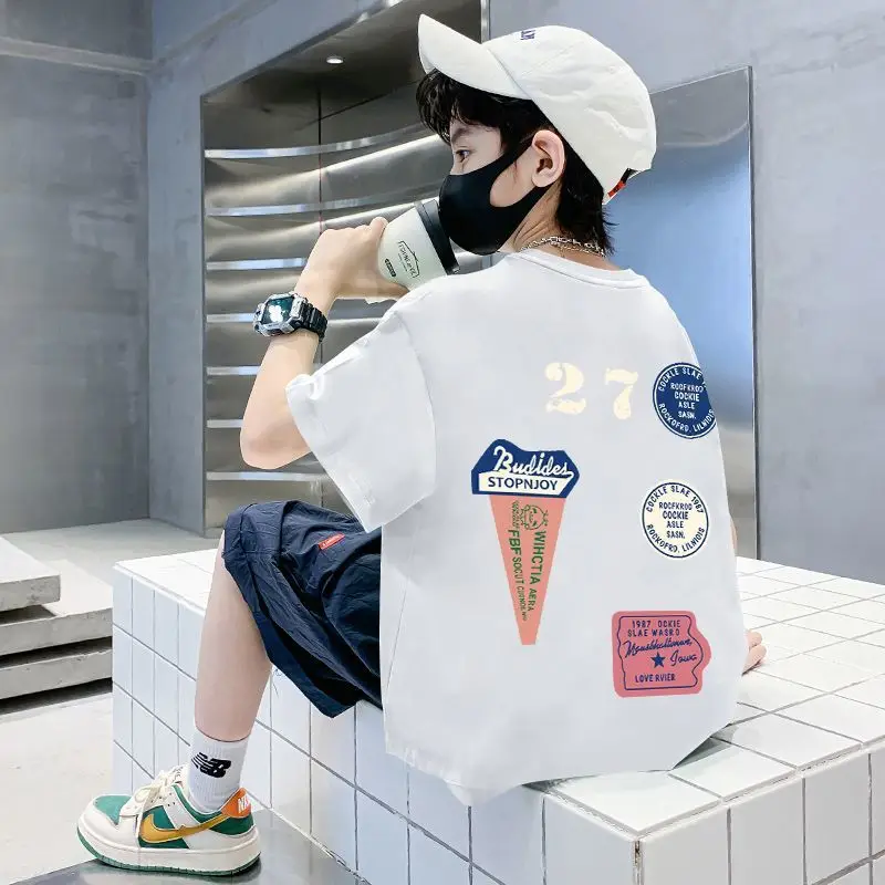 Pink 27 Design Cotton T-Shirt for Boys Summer Wear - Image 8