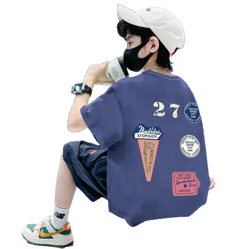 Pink 27 Design Cotton T-Shirt for Boys Summer Wear - Image 10