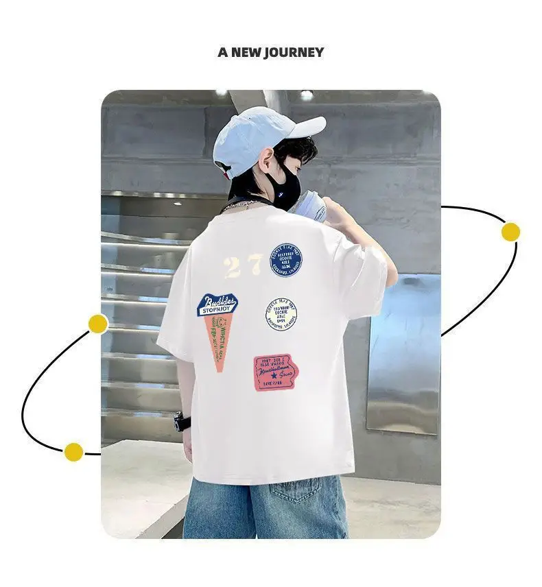 Pink 27 Design Cotton T-Shirt for Boys Summer Wear — feature 8