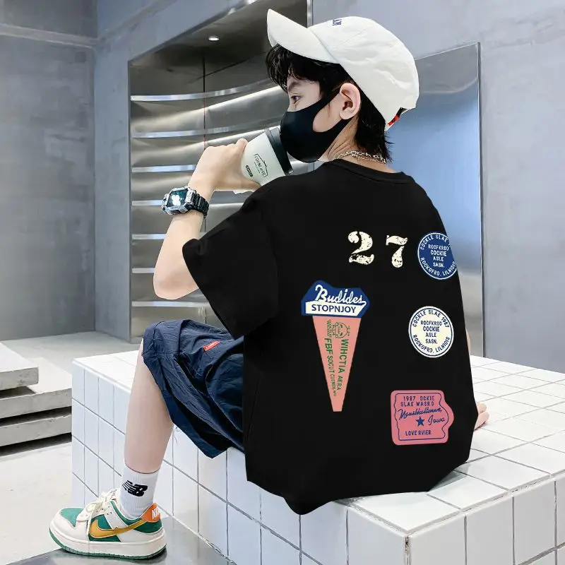 Pink 27 Design Cotton T-Shirt for Boys Summer Wear - Image 4