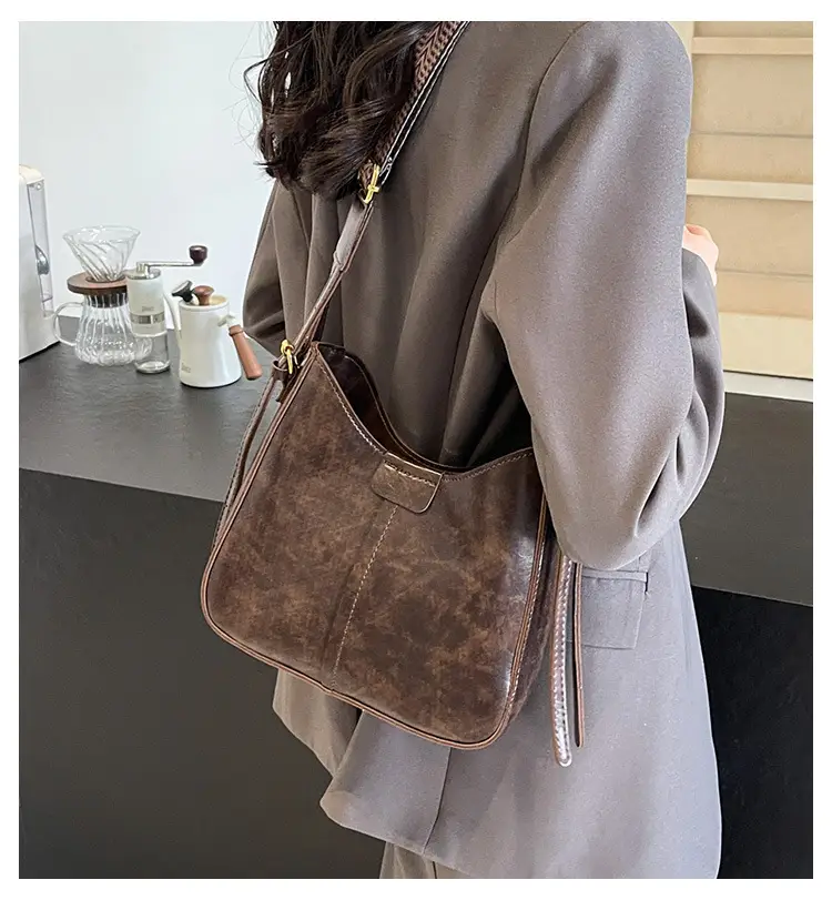 Women Crossbody Bag Brown Leather Textured 2026 Fashion — feature 10