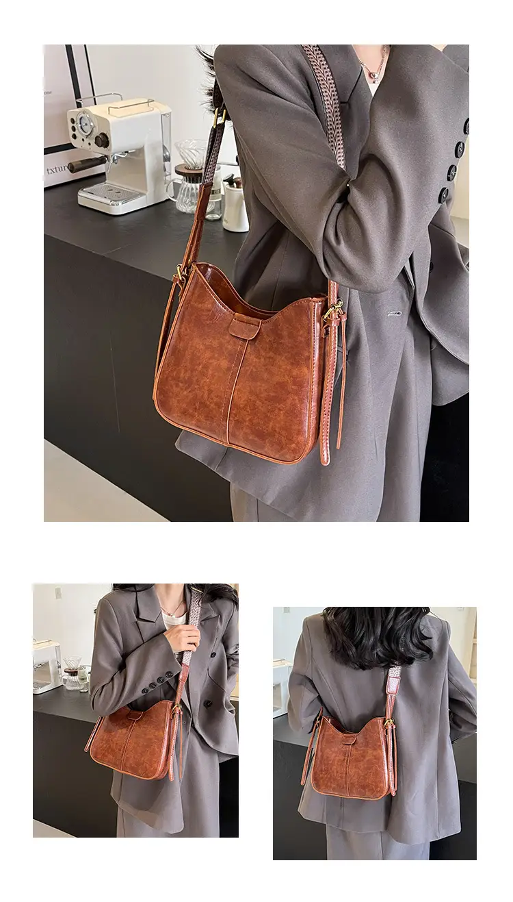 Women Crossbody Bag Brown Leather Textured 2026 Fashion — feature 5