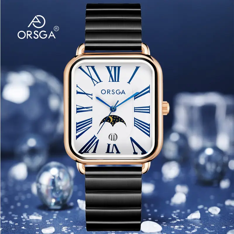 ORSGA Women's Square Roman Numeral Quartz Watch Brown Strap - Image 18