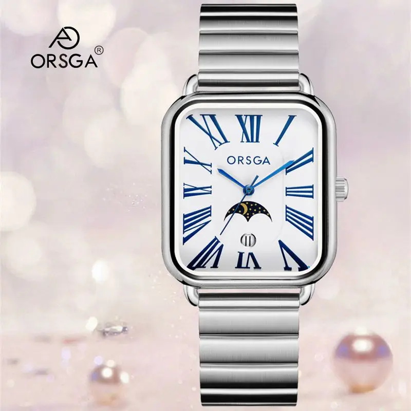 ORSGA Women's Square Roman Numeral Quartz Watch Brown Strap - Image 19