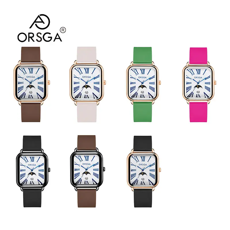 ORSGA Women's Square Roman Numeral Quartz Watch Brown Strap - Image 20
