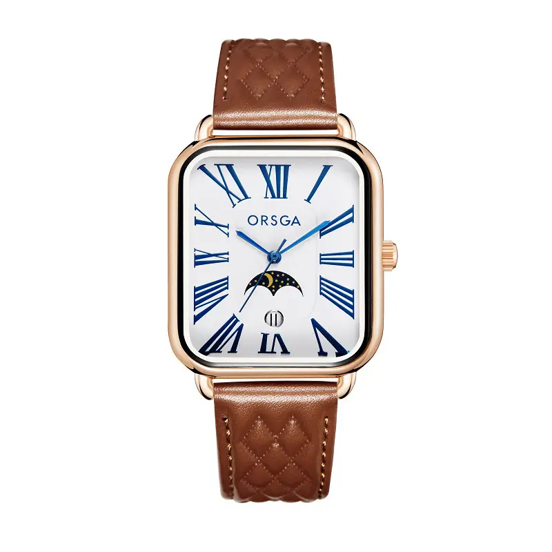 ORSGA Women's Square Roman Numeral Quartz Watch Brown Strap - Image 7