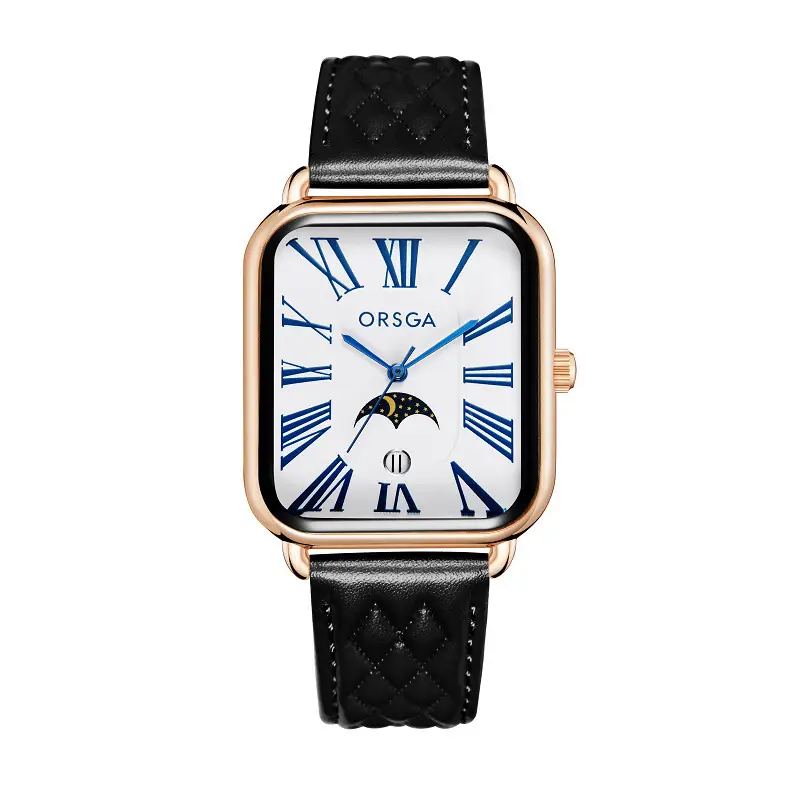 ORSGA Women's Square Roman Numeral Quartz Watch Brown Strap - Image 9