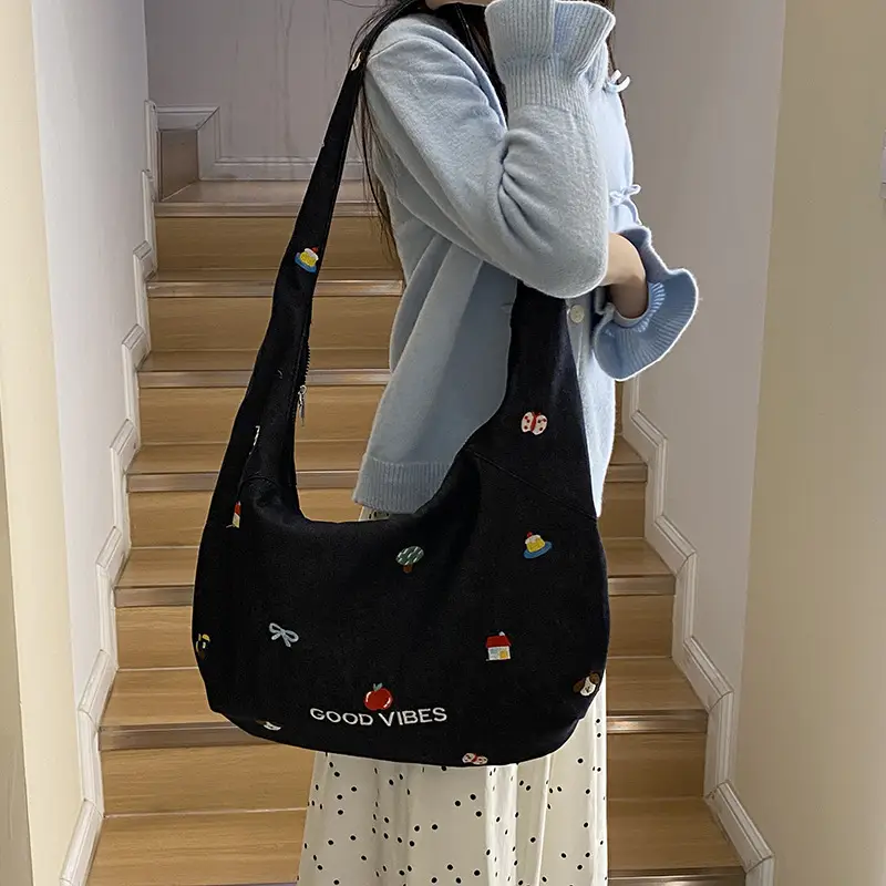 Japanese Embroidered Denim Crossbody Bag for Women - Image 4