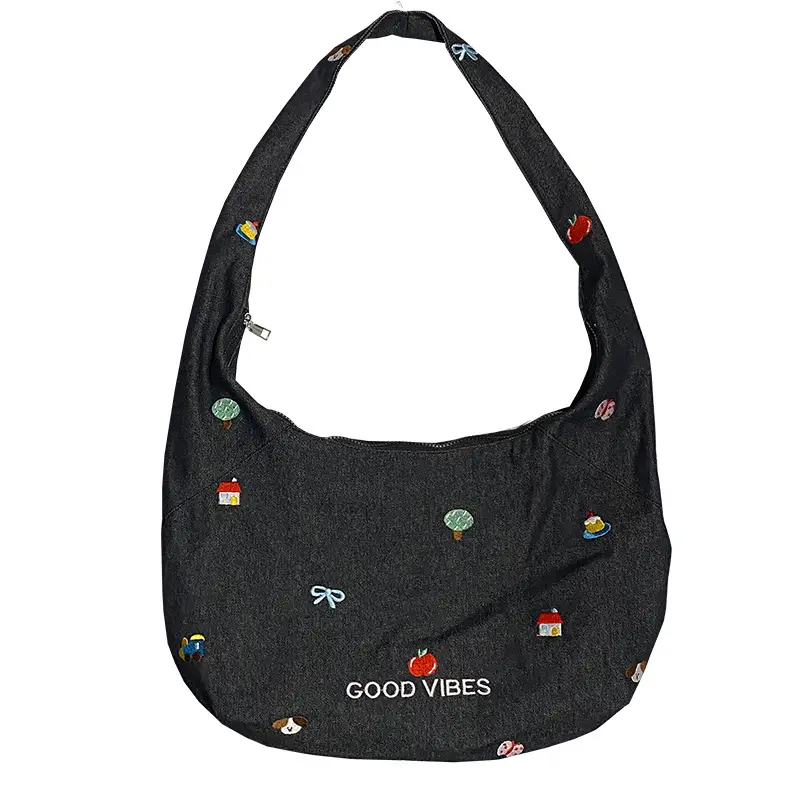Japanese Embroidered Denim Crossbody Bag for Women - Image 6