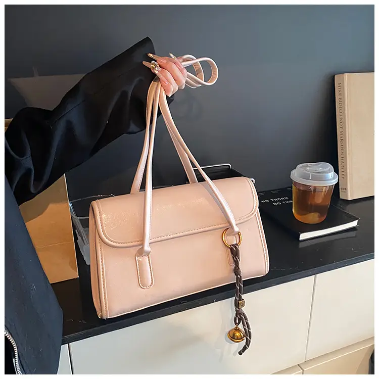 Women's Light Pink Shoulder Crossbody Bag with Gold Chain — feature 28