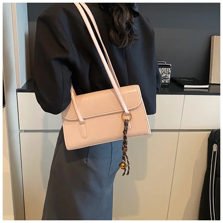 Women's Light Pink Shoulder Crossbody Bag with Gold Chain — feature 30
