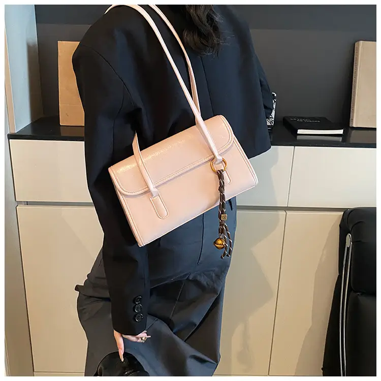 Women's Light Pink Shoulder Crossbody Bag with Gold Chain — feature 31