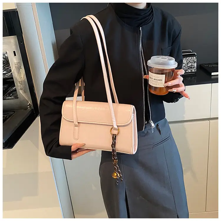 Women's Light Pink Shoulder Crossbody Bag with Gold Chain — feature 32